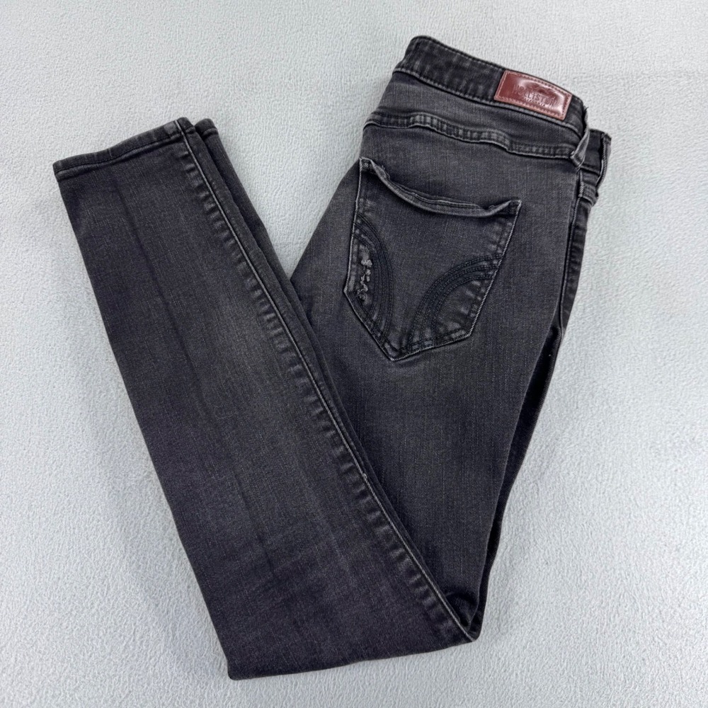 Hollister High-Rise Crop Super Skinny Distressed Black Jeans 7R W28 L26
